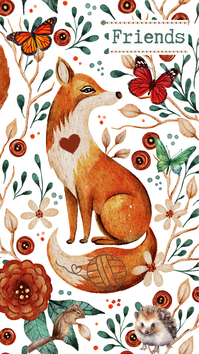 Cell Phone Wallpaper Art: Fox Friends Knitting
