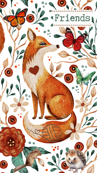 Cell Phone Wallpaper Art: Fox Friends Knitting